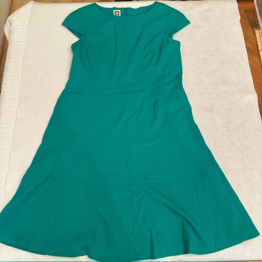 Anne Klein Fit Flare Midi Dress Womens Teal S Cap Sleeve Textured Knit Work